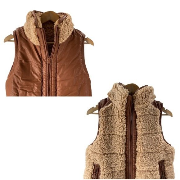 Tuckernuck NEW Reversible Brown Leather and Shearling Sherpa Beckham Vest Size L - Picture 7 of 10